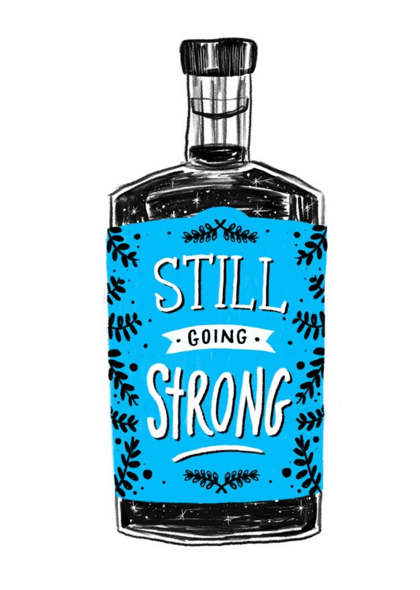 Moonpig Illustrated Whiskey Bottle Typographic Birthday Card