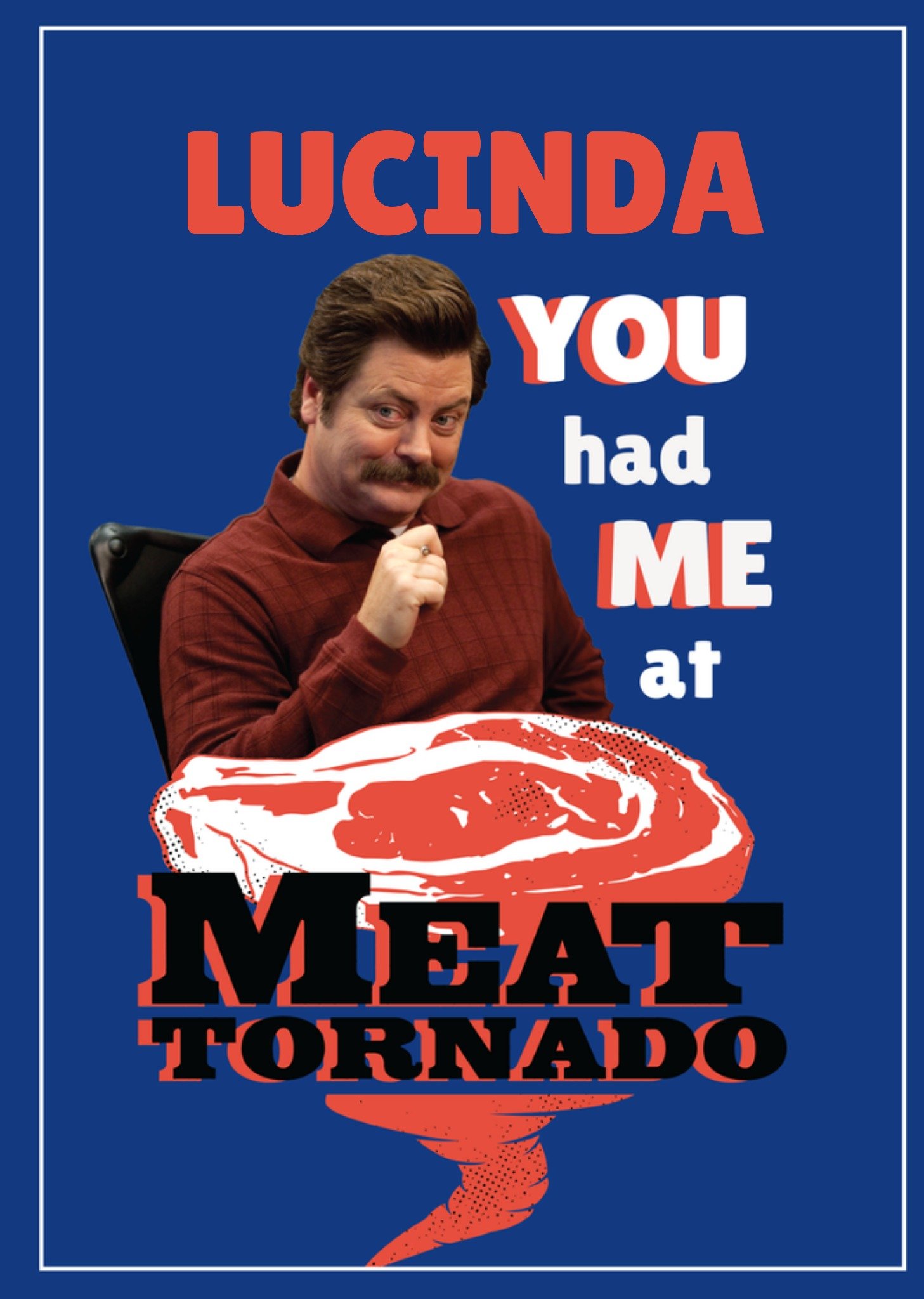Moonpig Funny Ron Swanson Meat Tornado Parks And Recreation Card