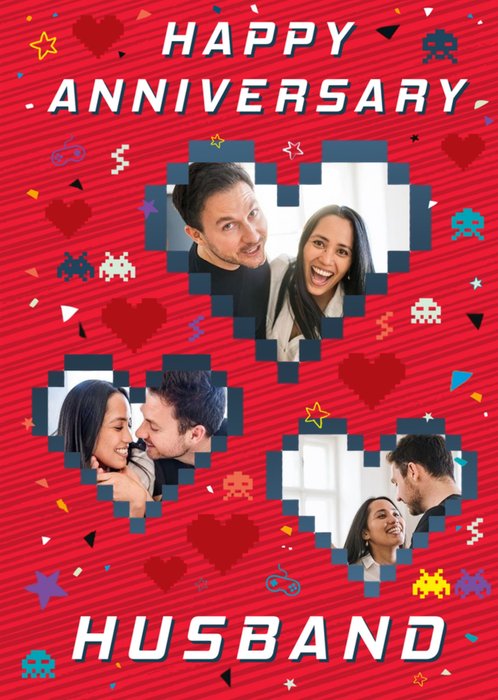 Axel Bright Graphic Gaming Happy Anniversary Husband Multi Photo Upload Card