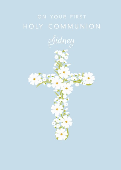 Klara Hawkins Cross Floral Holy Communion Card