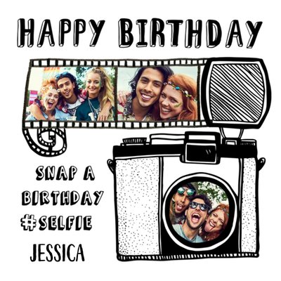 Camera Drawing Multi-Photo Happy Birthday Card