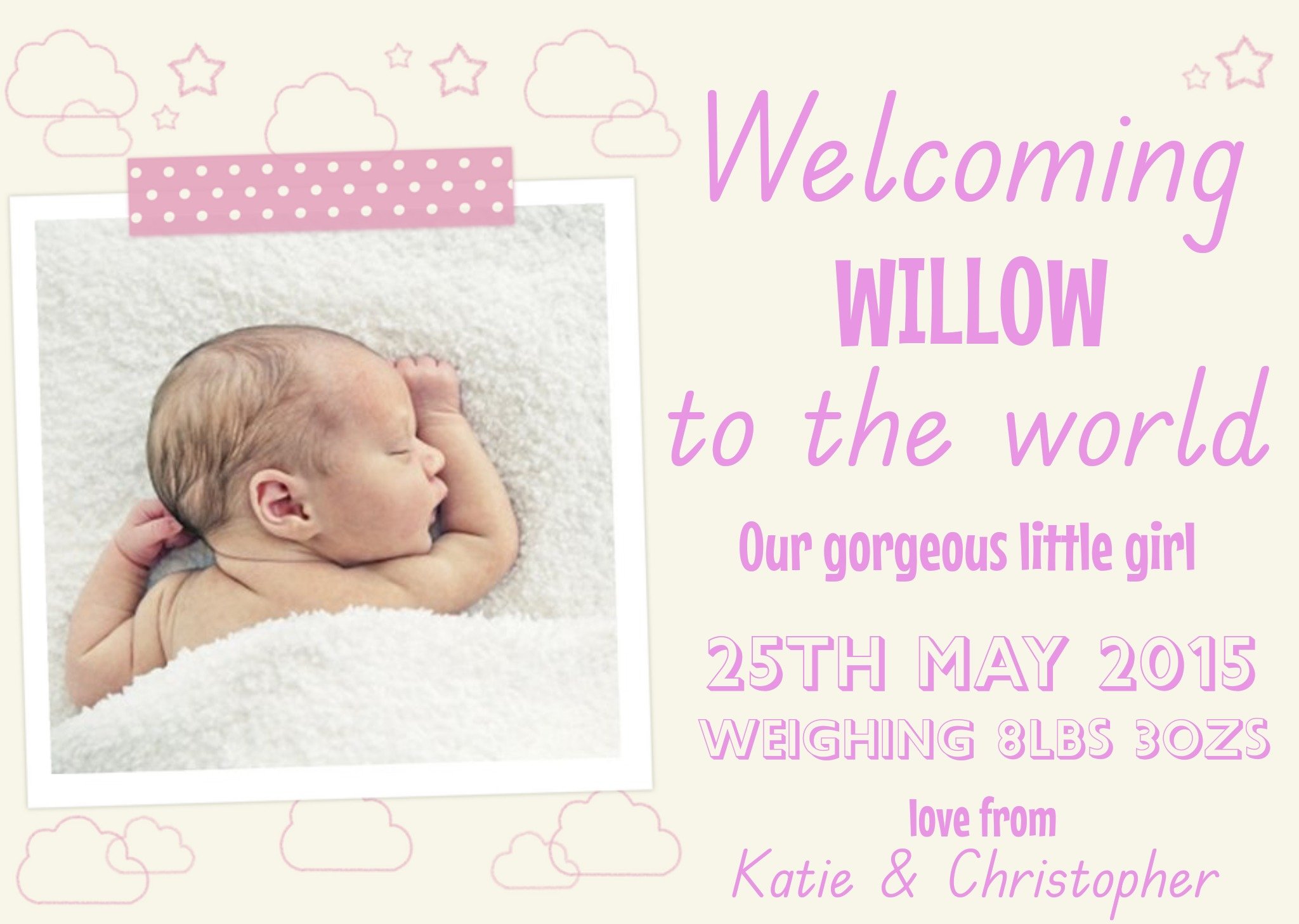 Moonpig New Baby Girl Announcement Card
