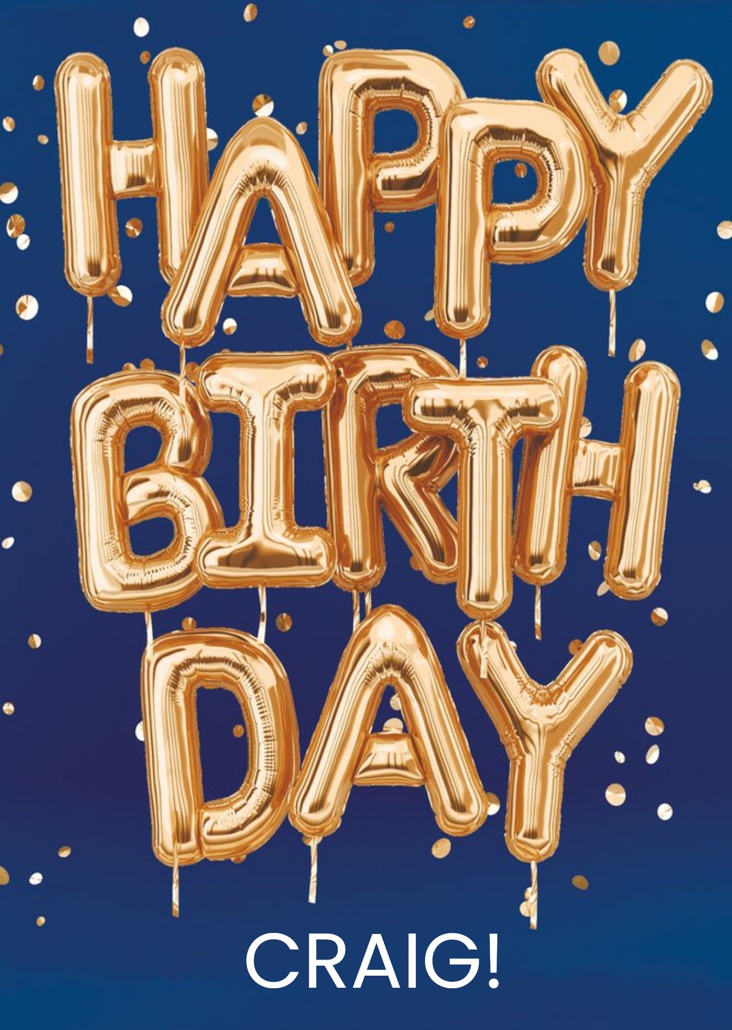Moonpig Gold Letter Balloons On A Blue Background Happy Birthday Card
