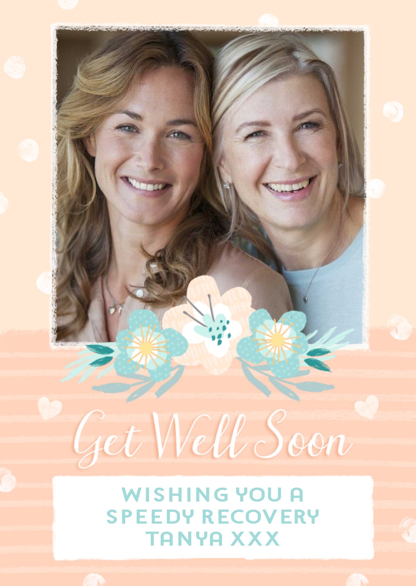 Moonpig Photo Frame With Flowers On An Abstract Pattern Background Get Well Soon Photo Upload Card