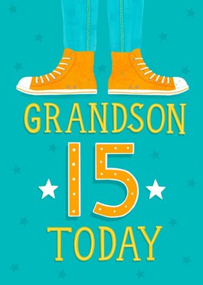 Illustrated Legs Denim Jeans Baseball Boots 15th Birthday Grandson Card