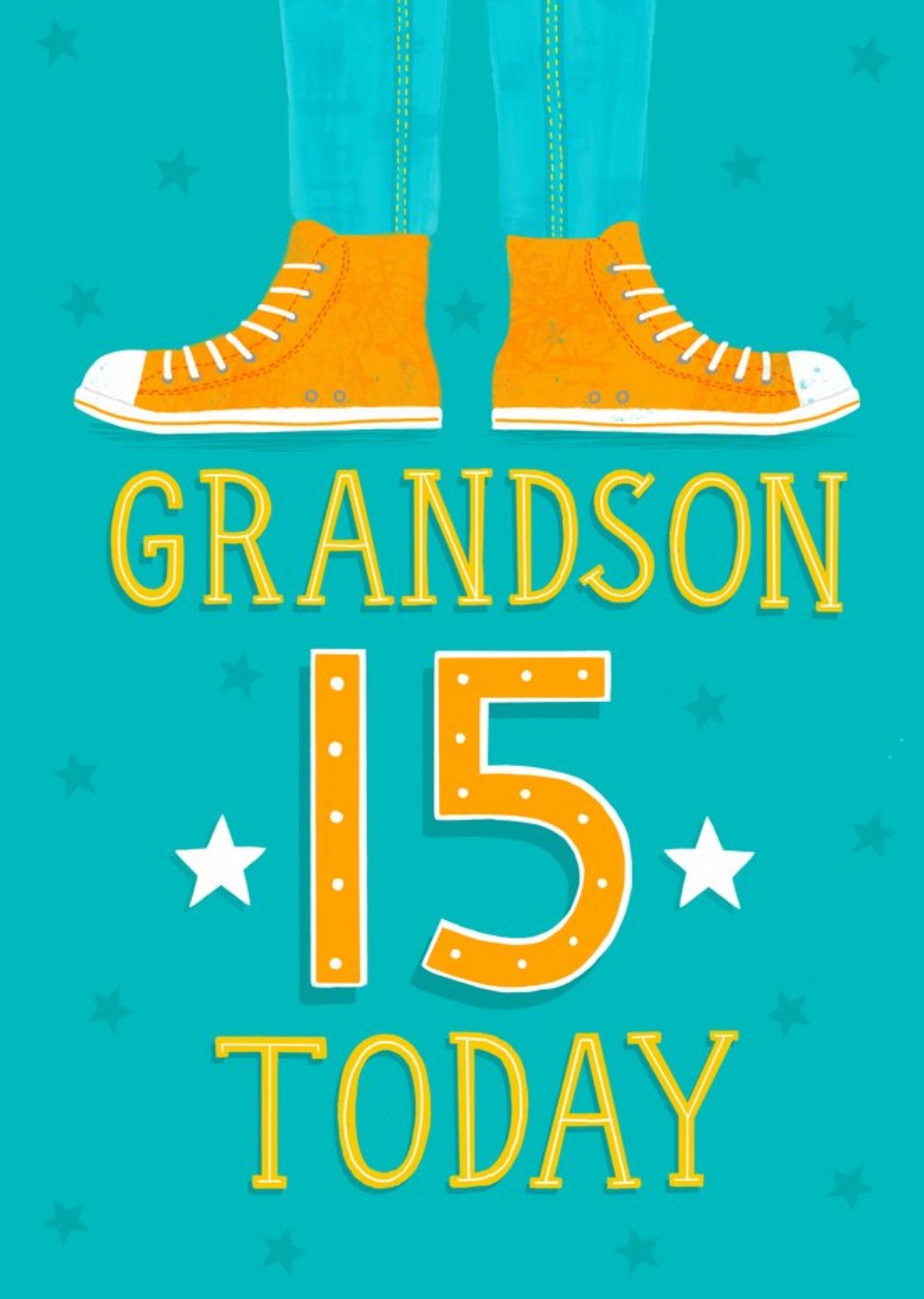 Moonpig Illustrated Legs Denim Jeans Baseball Boots 15th Birthday Grandson Card