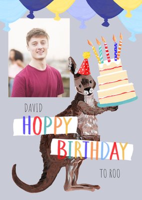 Okey Dokey Design Illustrated Kangaroo Customisable Photo Upload Birthday Card