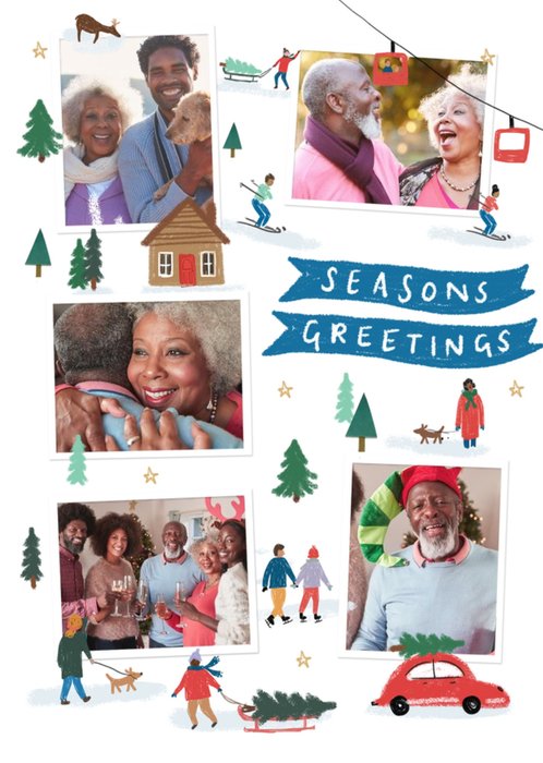 Seasons Greetings Snowy Scene Photo Upload Card