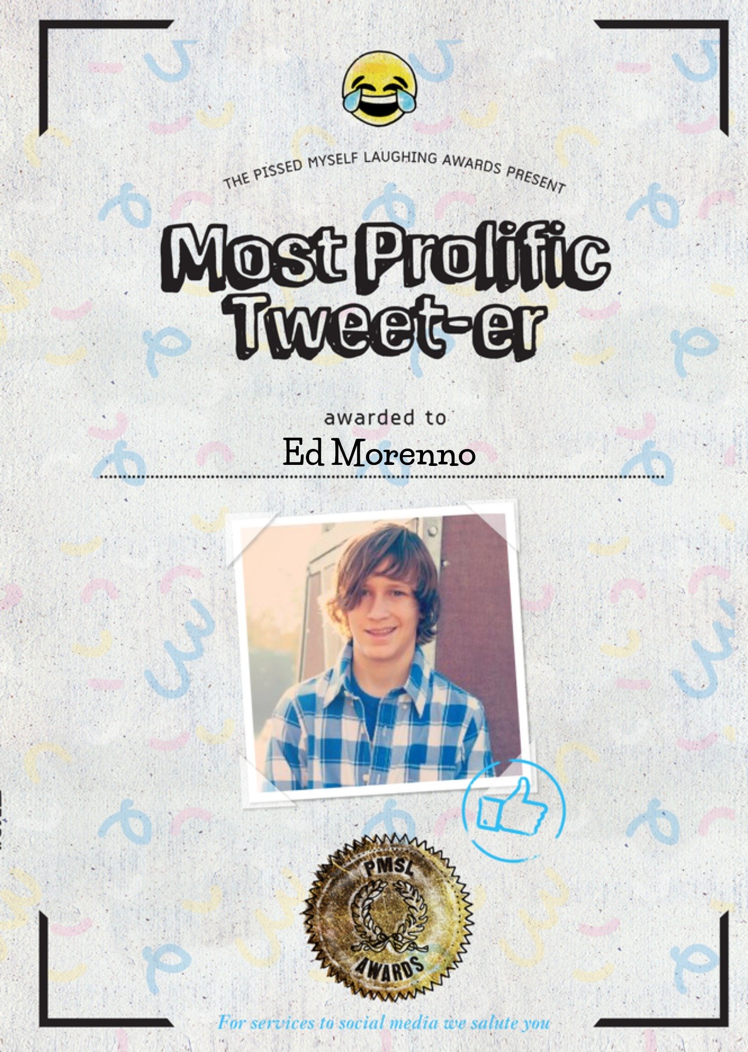 Moonpig Funny Most Prolific Tweeter Emoticon Card
