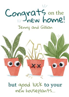 Googly Eyed House Plants Funny New Home Card