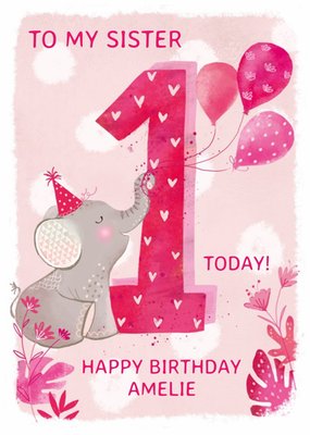 Party Elephant 1st Birthday Card For Sister