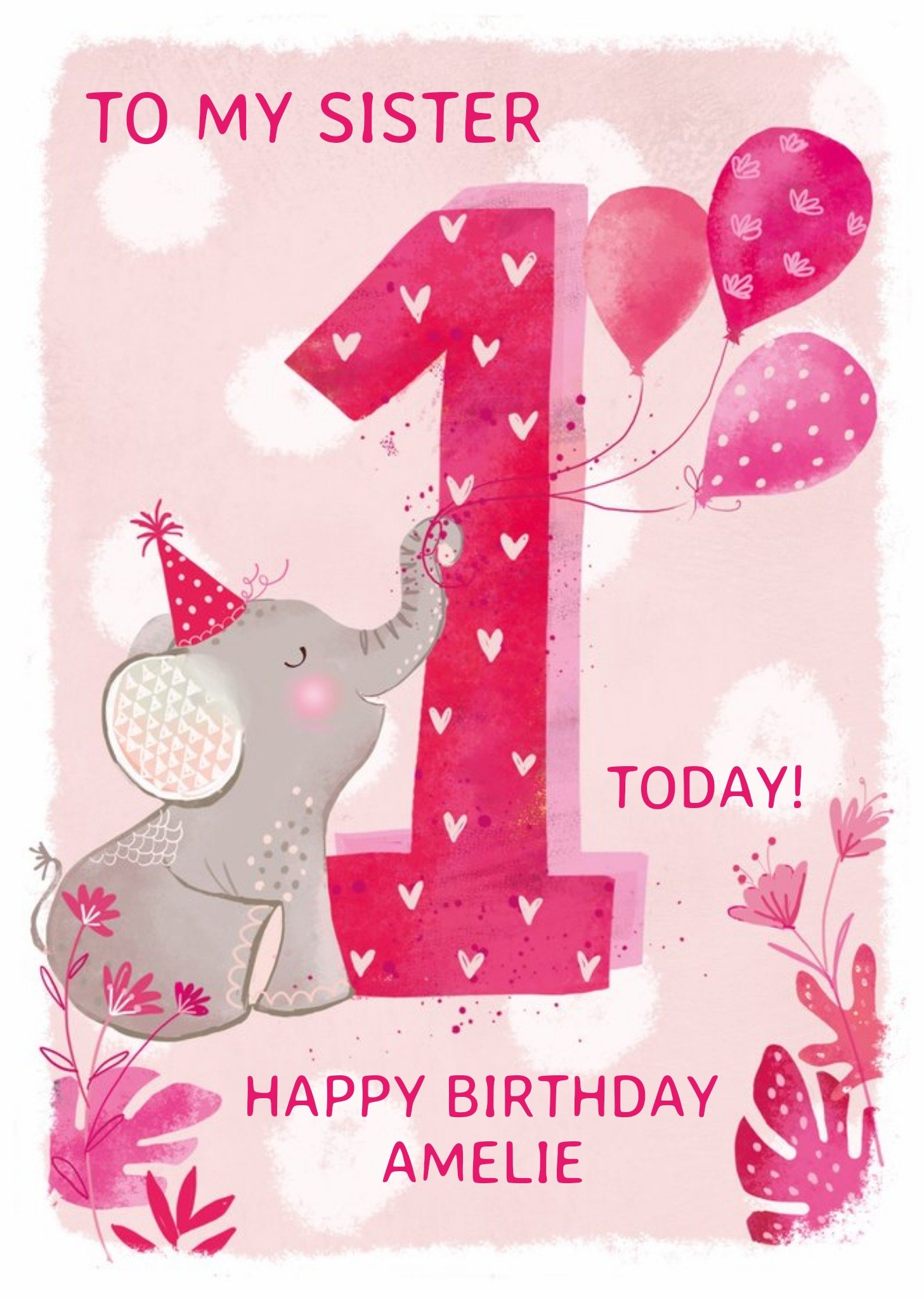 Ling Design Party Elephant 1st Birthday Card For Sister