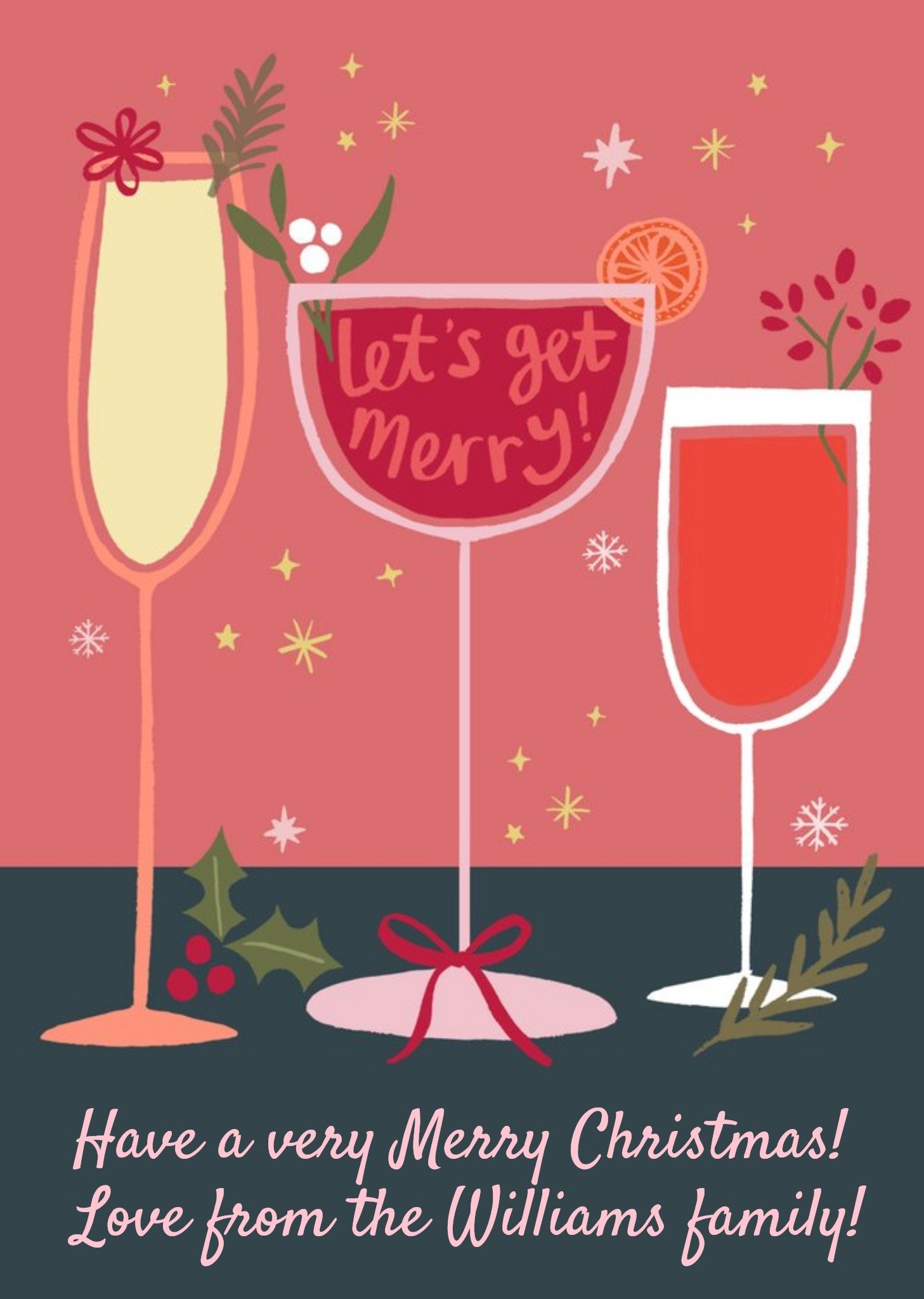 Moonpig Lets Get Merry Sparkling Festive Drinks Illustration Christmas Card
