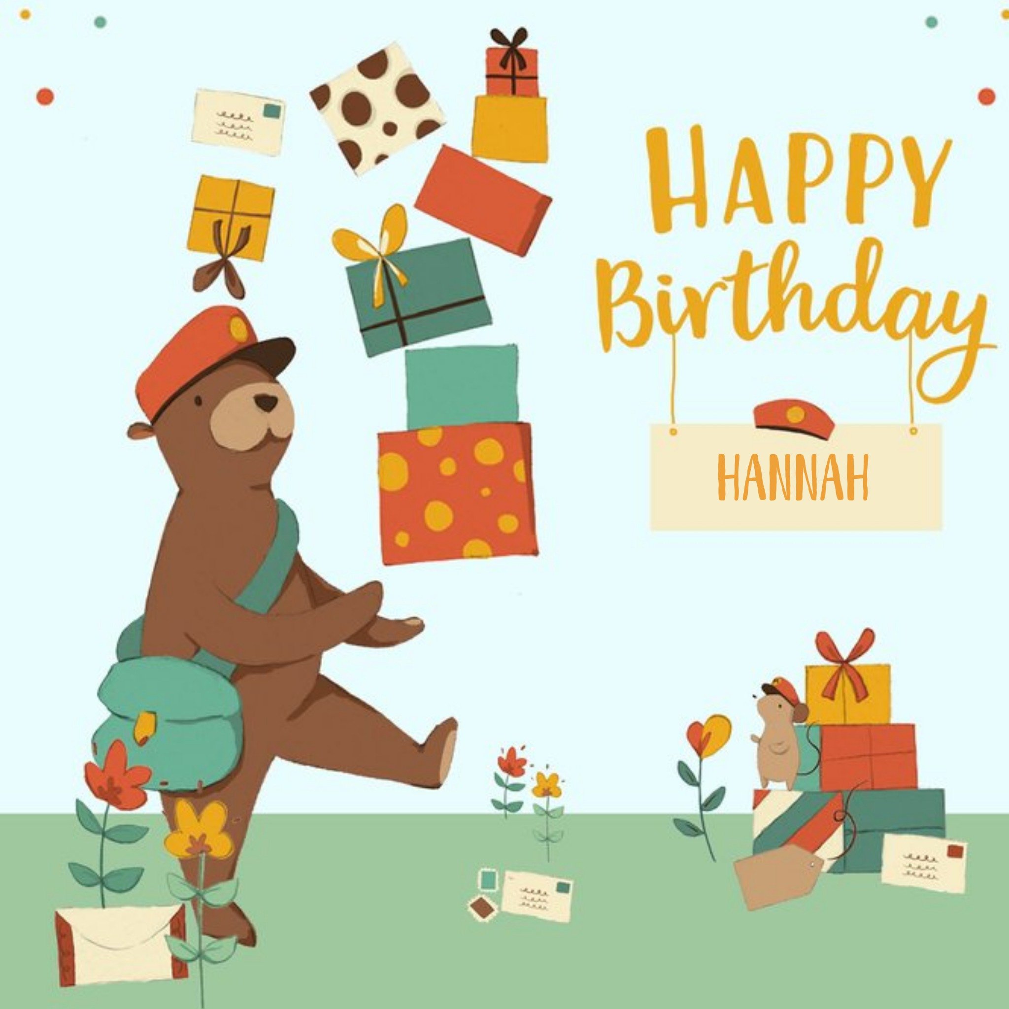 Moonpig Personalised Bear And The Parcels Happy Birthday Card