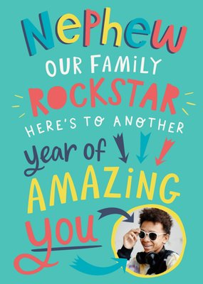 Nephew Our Family Rockstar Photo Upload Birthday Card