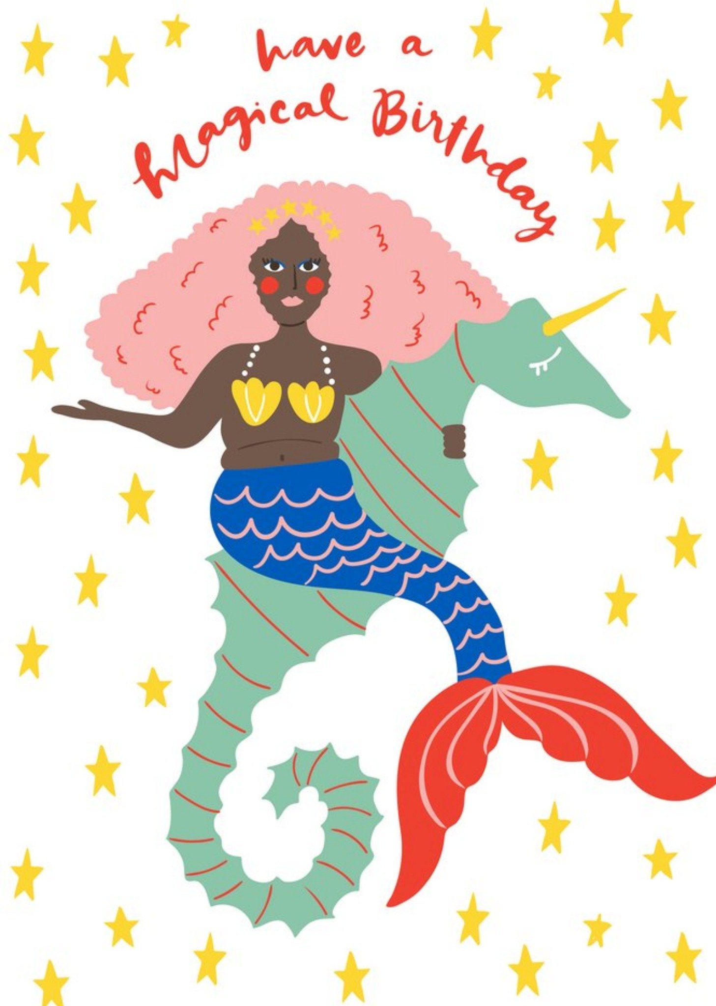 Moonpig Modern Illustrated Mermaid Seahorse Have A Magical Birthday Card