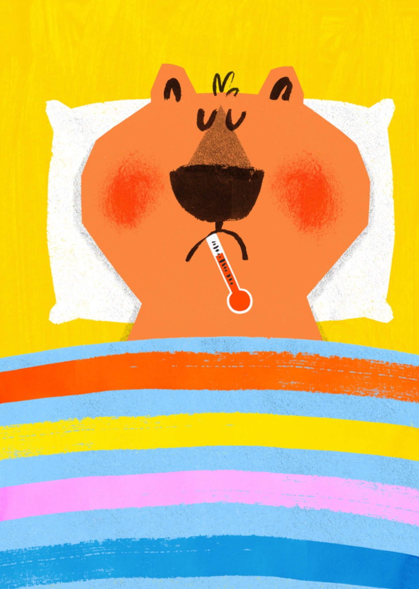 Moonpig Illustrated Bear With Thermometer Get Well Card