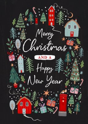 Traditional Illustrated Merry Christmas And A Happy New Year Card