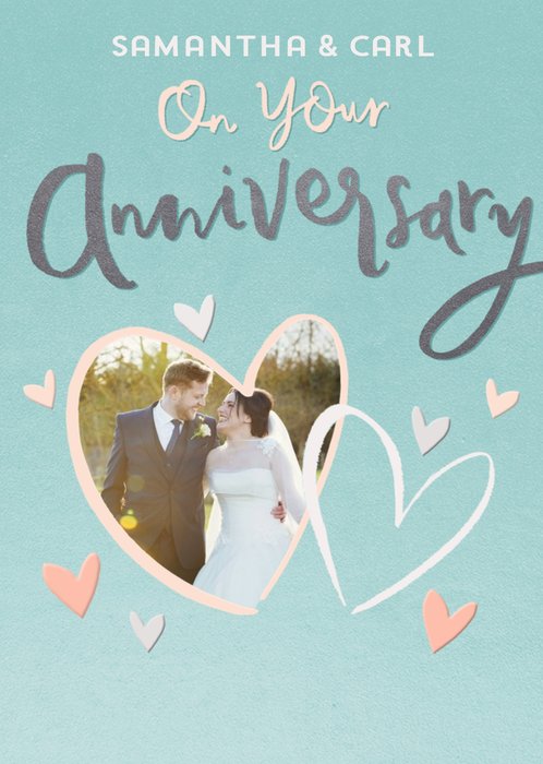 Heart Shaped Photo Upload Anniversary Card