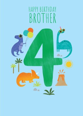Brother's 4th Birthday Dinosaur Illustrations Card