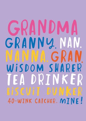 Grandma Colourful Typography Birthday Card