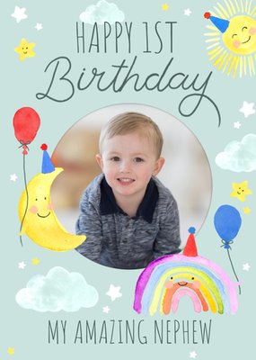 Okey Dokey Cute Illustration Photo Upload Amazing Nephew 1st Birthday Card