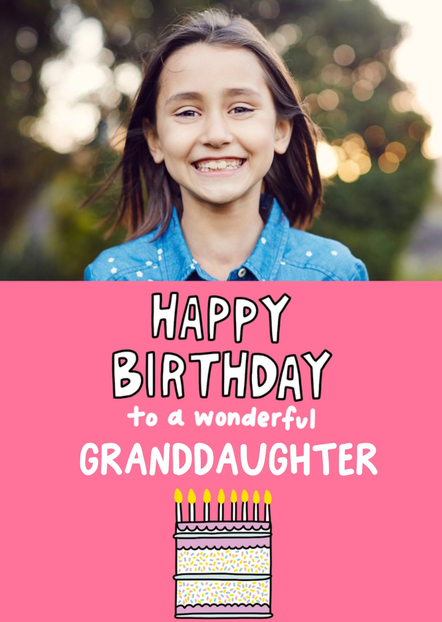 Moonpig Angela Chick Illustrated Birhday Cake Granddaughter Photo Upload Card