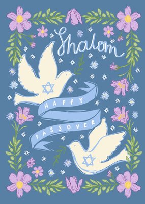 Shalom Happy Passover Illustrated Doves Card