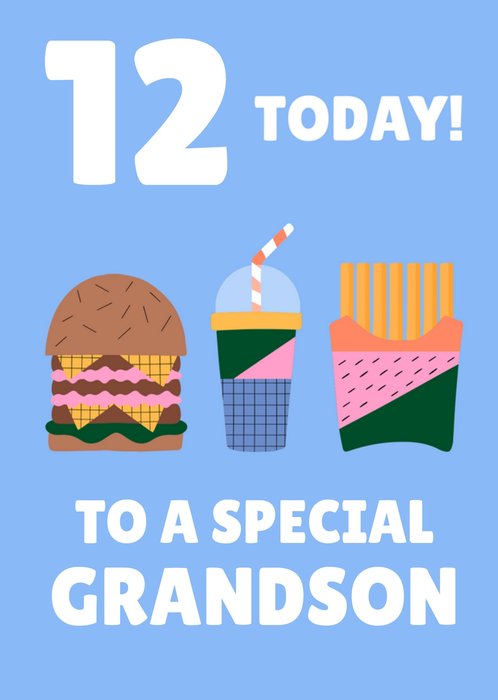 Lemon Ribbon 12 Today To A Special Grandson Fast Food Graphic Birthday Card