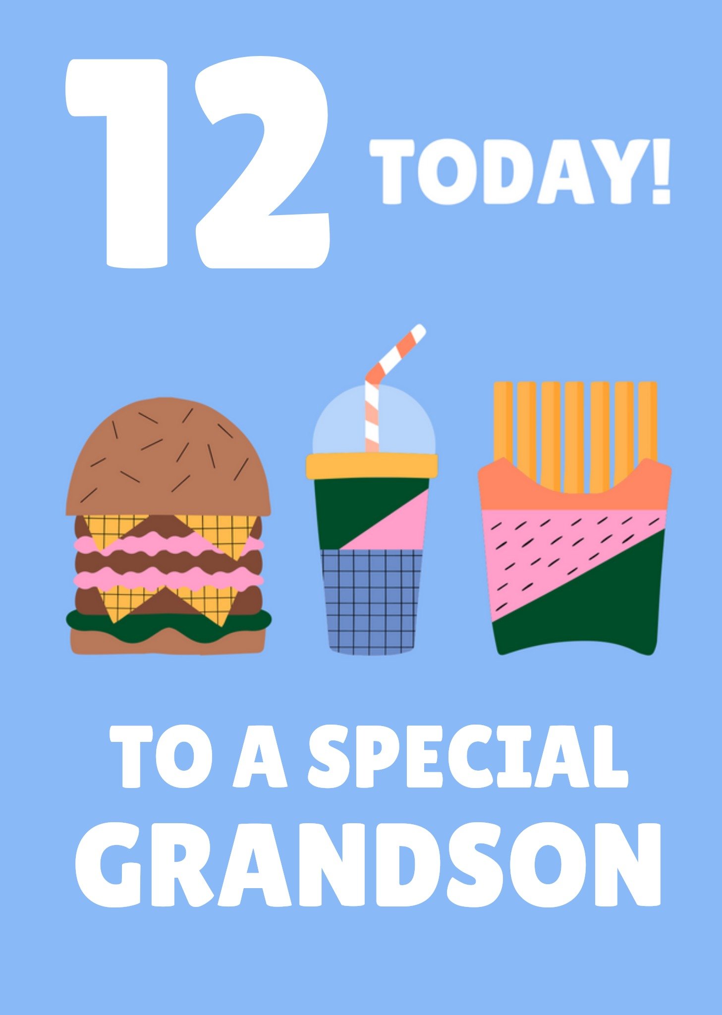 Moonpig Lemon Ribbon 12 Today To A Special Grandson Fast Food Graphic Birthday Card, Large