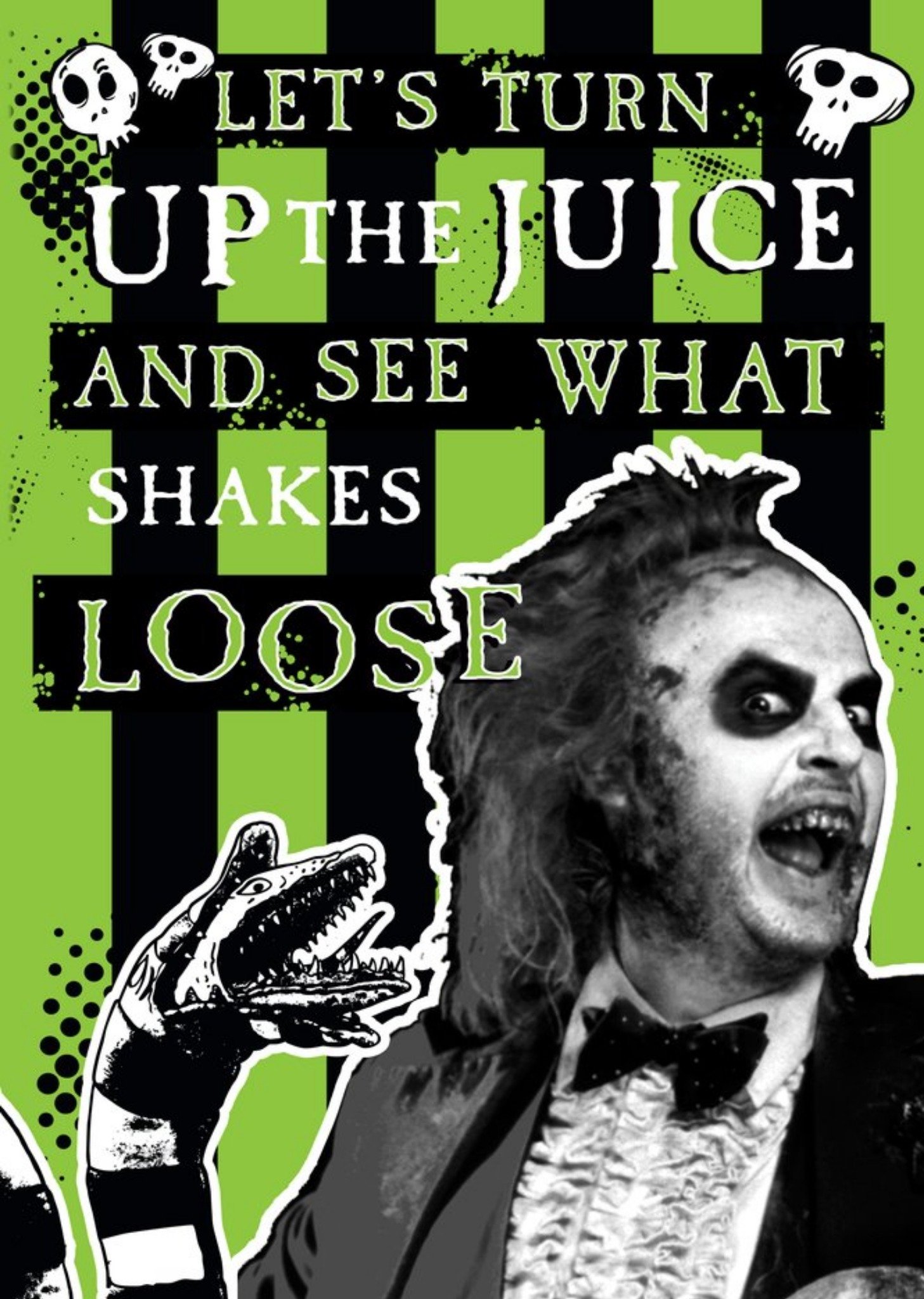 Moonpig Beetlejuice Retro Let's Turn Up The Juice Birthday Card
