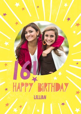 Bright Photo Upload 16th Birthday Card