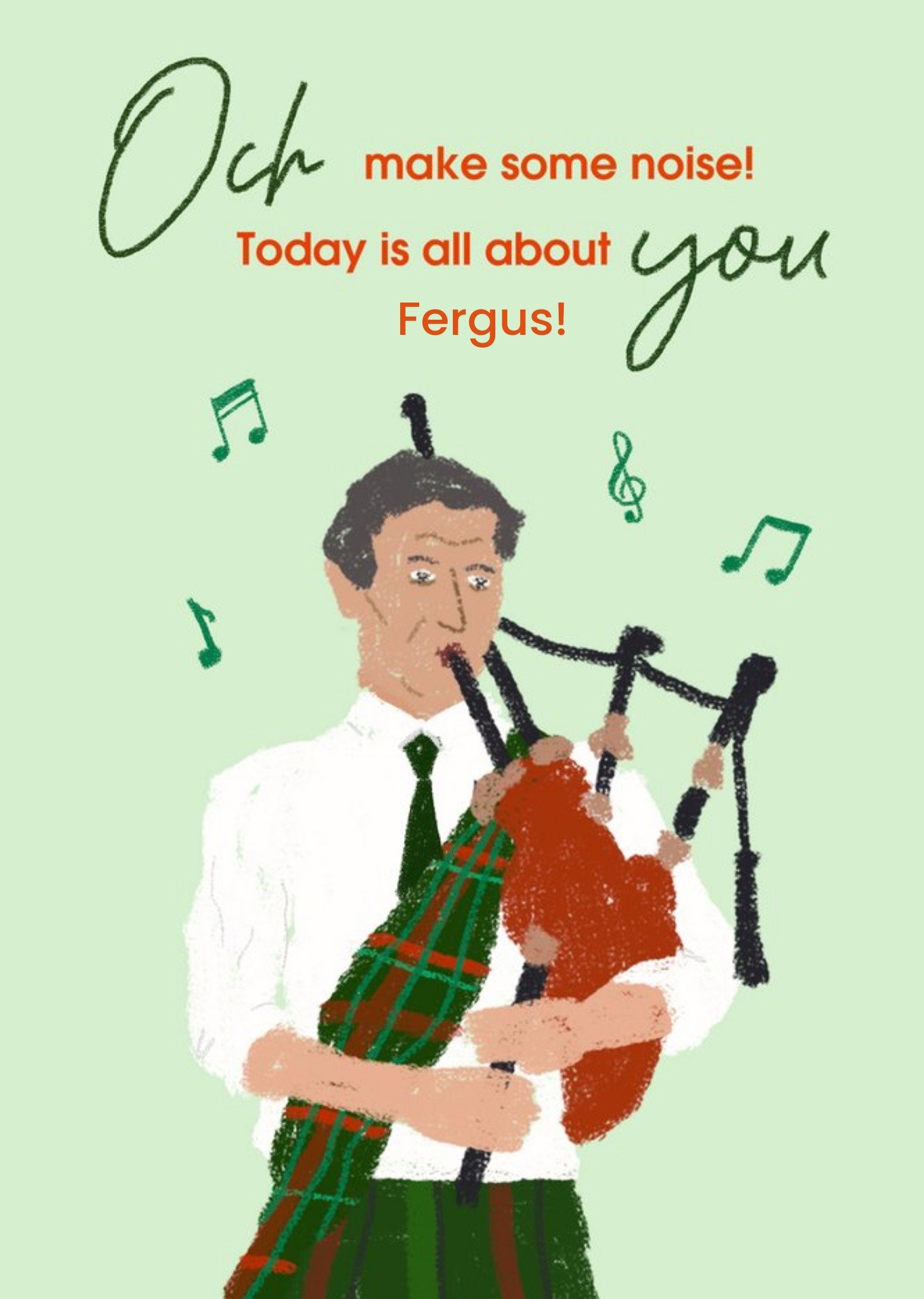 Moonpig Scottish Man Playing Bagpipes Illustration Card