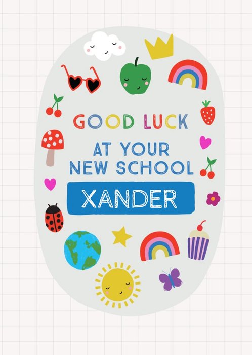 Cute Illustrative Personalised New School Card