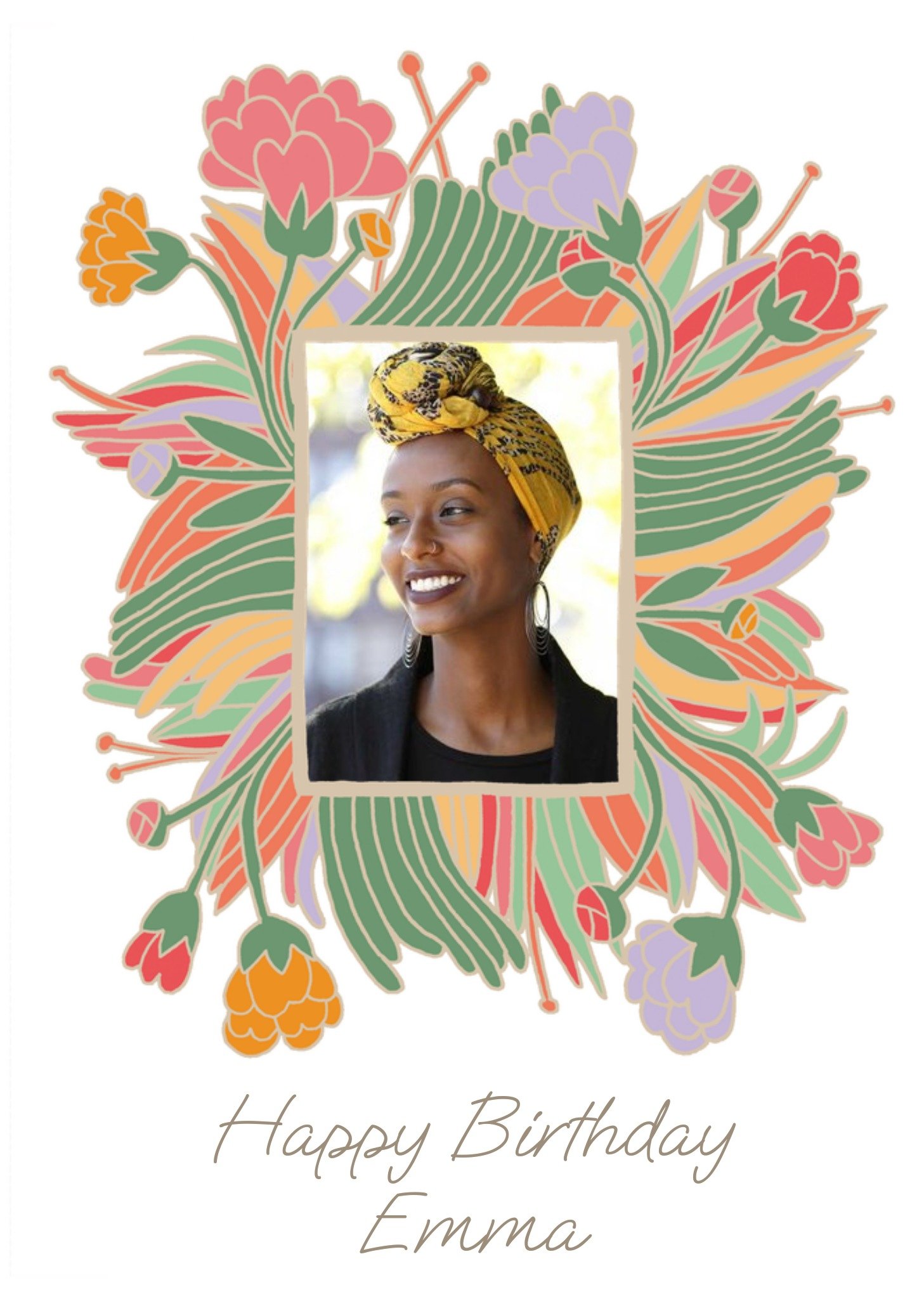 Moonpig Illustration Of Flowers Surrounding Photo Upload Birthday Card