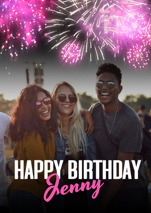 Happy Birthday Fireworks Photo Upload Card