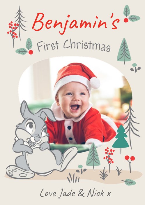 Cute Disney Bambi Photo Upload Baby First Christmas Card