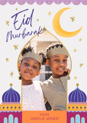 Choose Joy Always Eid Mubarak Illustrated Mosque And Crescent Moon Photo Upload Eid Card