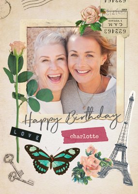 Vintage Paris Photo Upload Birthday Card