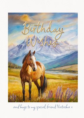 Horse And Mountain Traditional Landscape Scene Birthday Card