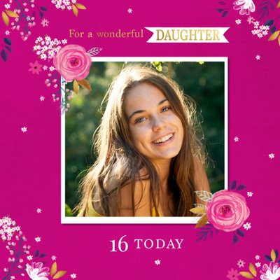 Cute Floral For A Wonderful Daughter Photo Upload Birthday Card