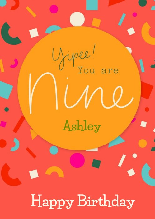 Typographic Calligraphy Lettering Nine 9th Birthday Card