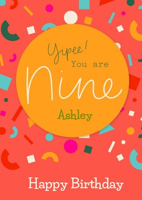 Typographic Calligraphy Lettering Nine 9th Birthday Card