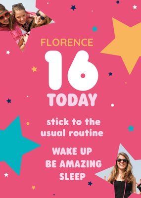 Double Photo Upload Typographic 16 Today Birthday Card