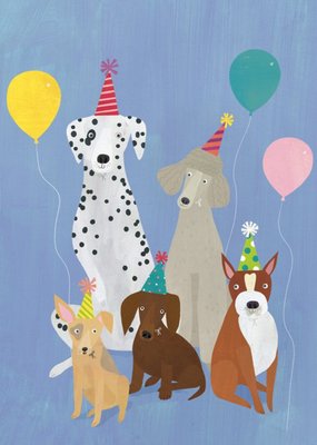 Illustration Of Various Dogs In Party Hats Birthday Card