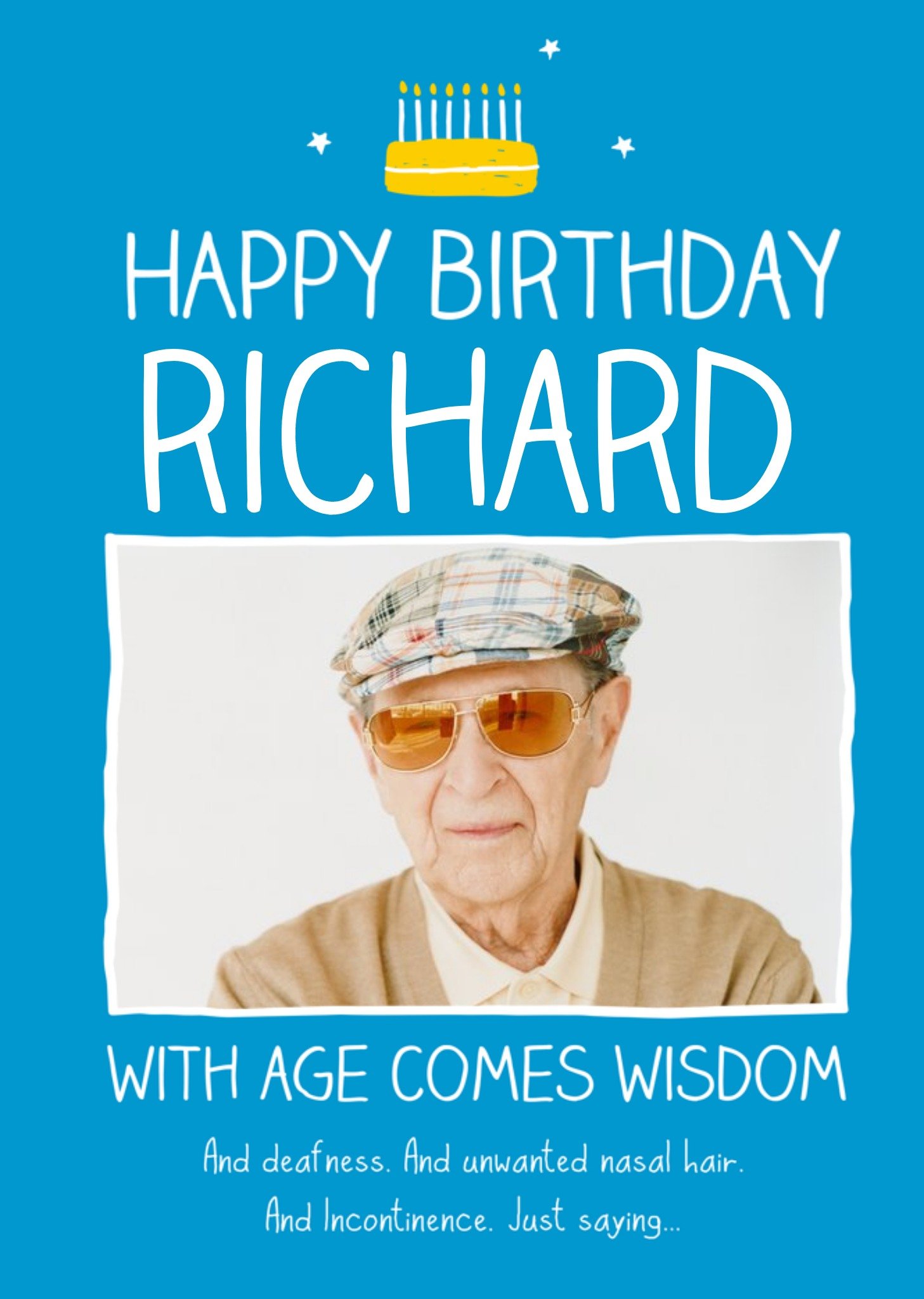 Happy Jackson Blue With Age Comes Wisdom Personalised Photo Upload Happy Birthday Card