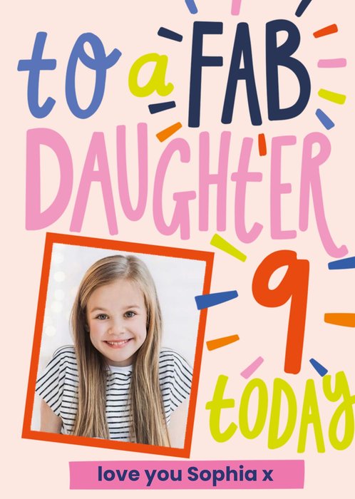 Colourful And Fun Typography Daughter's Ninth Photo Upload Birthday Card