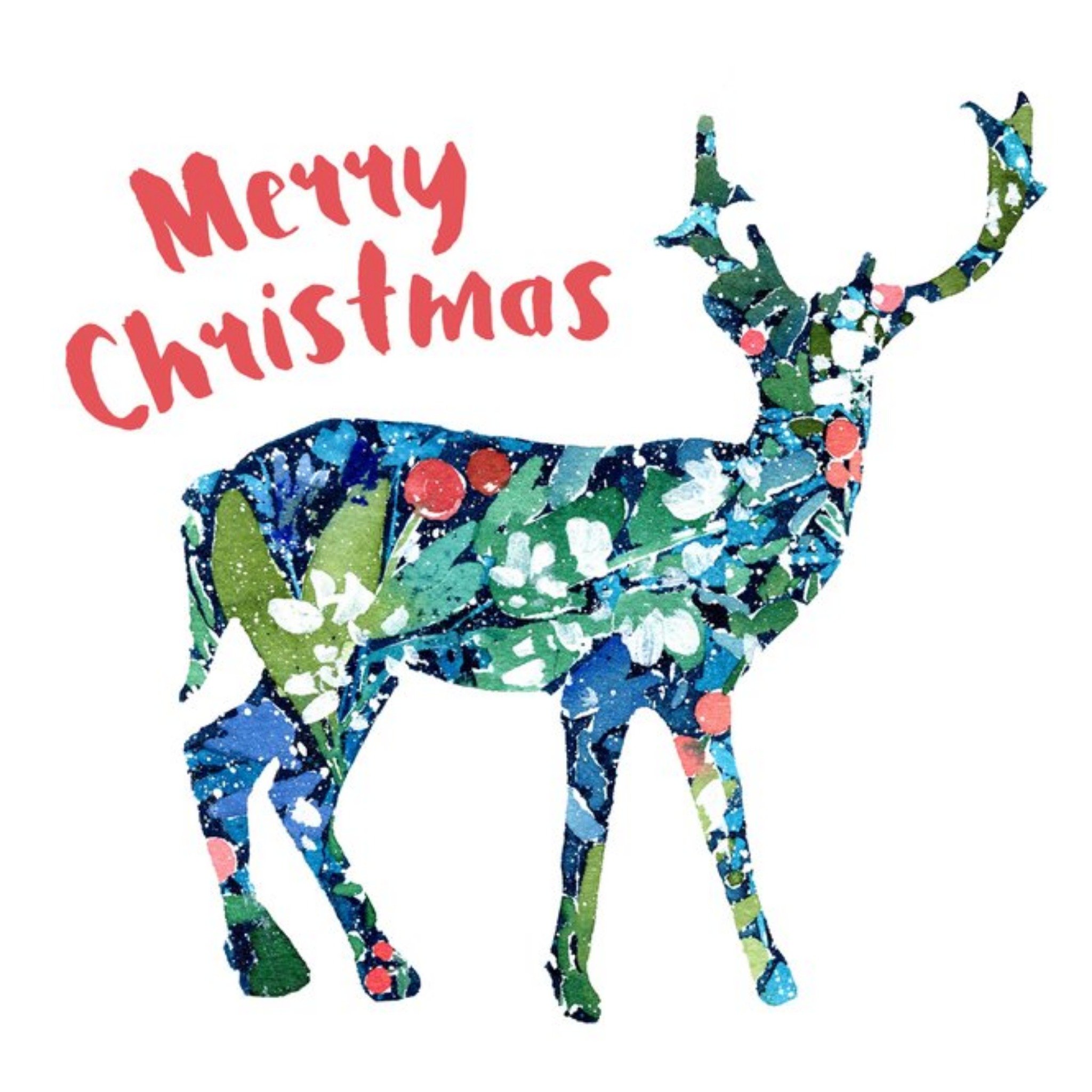 Moonpig Festive Watercolour Pattern In The Shape Of A Reindeer Merry Christmas Card