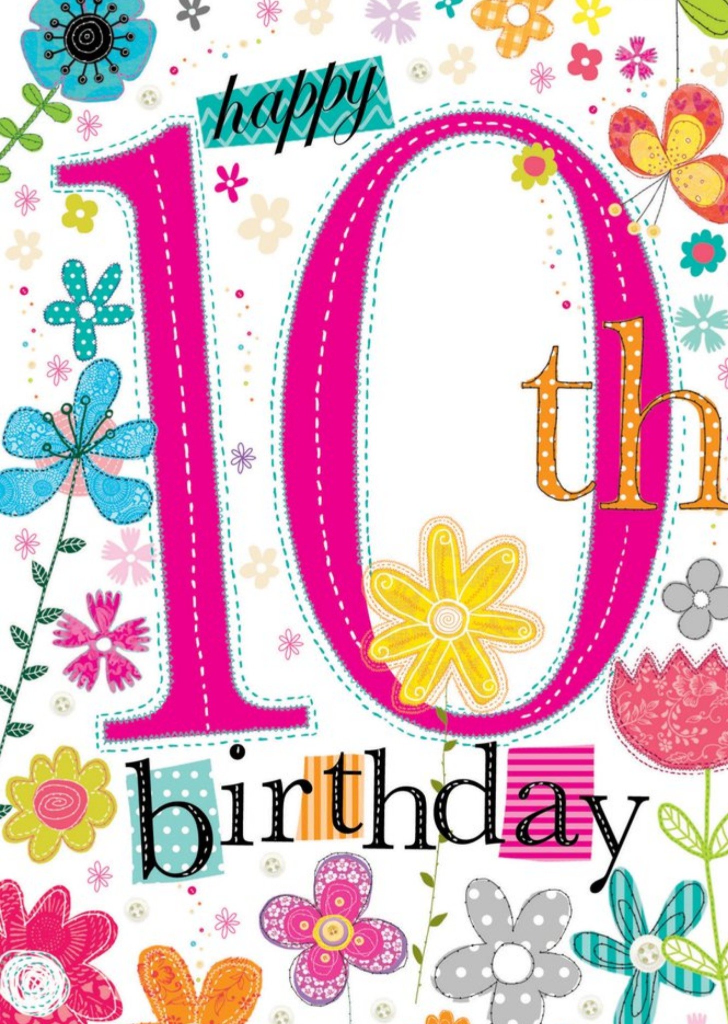 Moonpig Typographic Floral Happy 10th Birthday Card