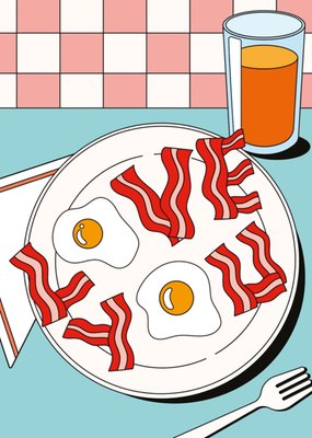 Bacon and Eggs Pop Art Breakfast Illustrated Greeting Card